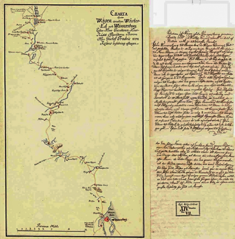 Vägkartan över vägen från Vänersborg genom Dalsland, förbi Rådanefors till Norge. Bild från: 1718.no/dalslandseken/